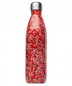Botella Isotermica Acero Inox,Roja con Flores  Qwetch